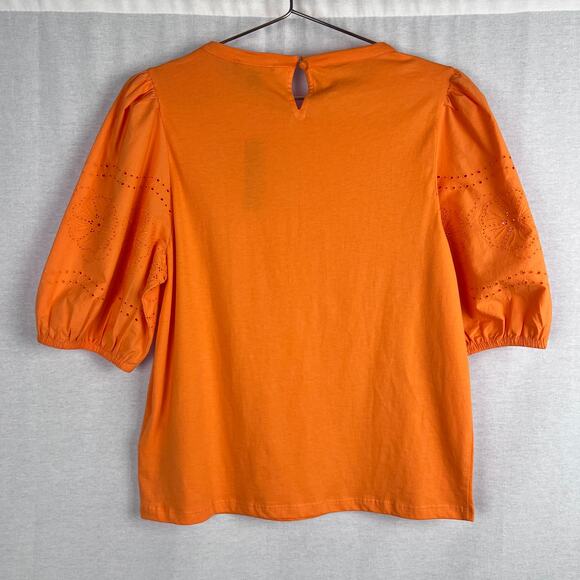 NEW J. Crew Top Puff Sleeve Eyelet Orange Resort Beachy Vacation Cruise Summer - Picture 4 of 6